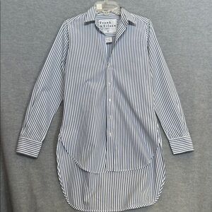 FRANK & EILEEN Classic Preppy Blue and White Striped 100% Imported Cotton Shirt